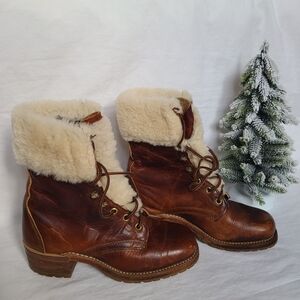 Vibram Brown Leather/ Shearling Winter Boots Vintage 90's Size 35.5